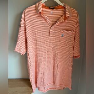 Johnnie-O Men’s Striped Polo | Orange & White | Size Large